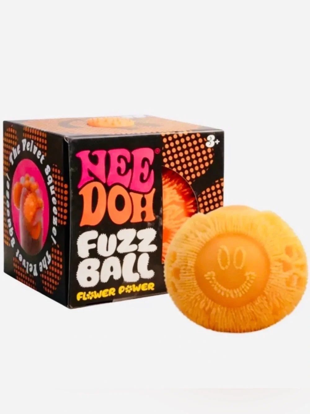 Authentic NEEDOH Fuzz Ball Flower Power ORANGE 🧡 The Velvet Squeeze Squishy NEW